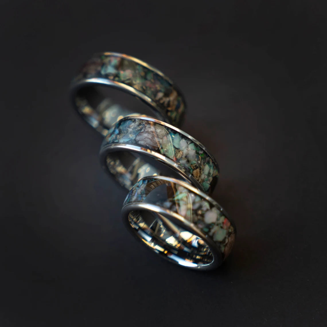 T Rex Bone Tungsten Ring Australian Ethiopian Opal
