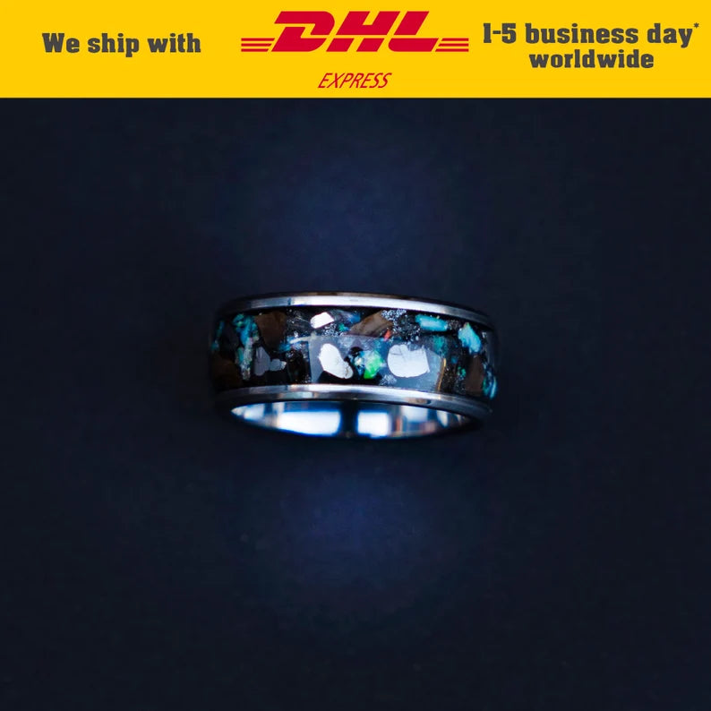 Ethiopian Opal Tungsten Ring & Triceratops Tooth
