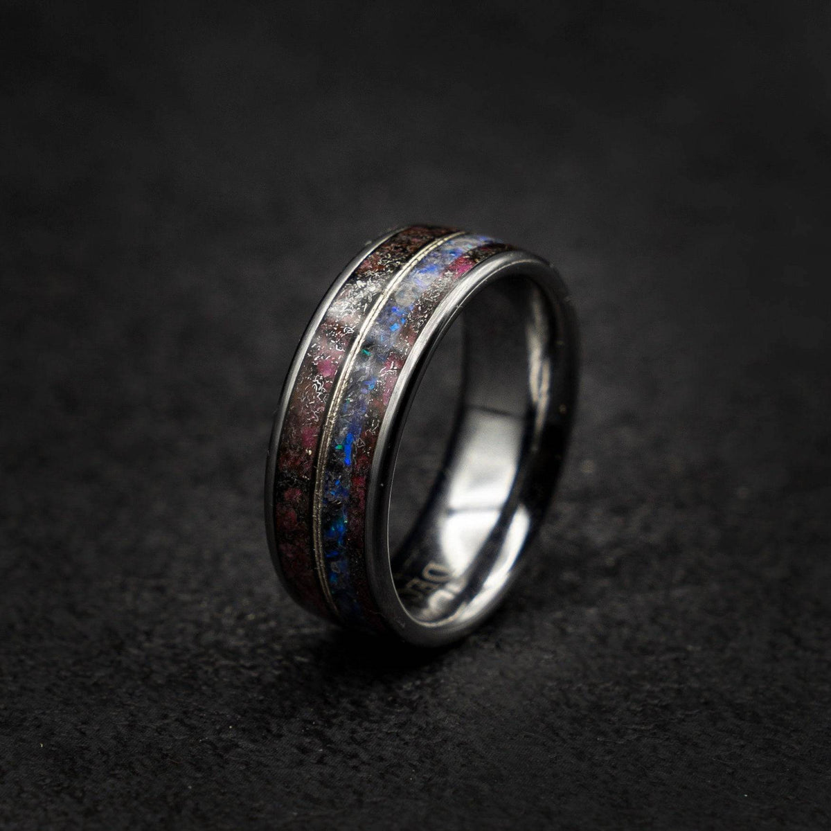 Amethyst Meteorite Lavender Opal Tungsten Ring