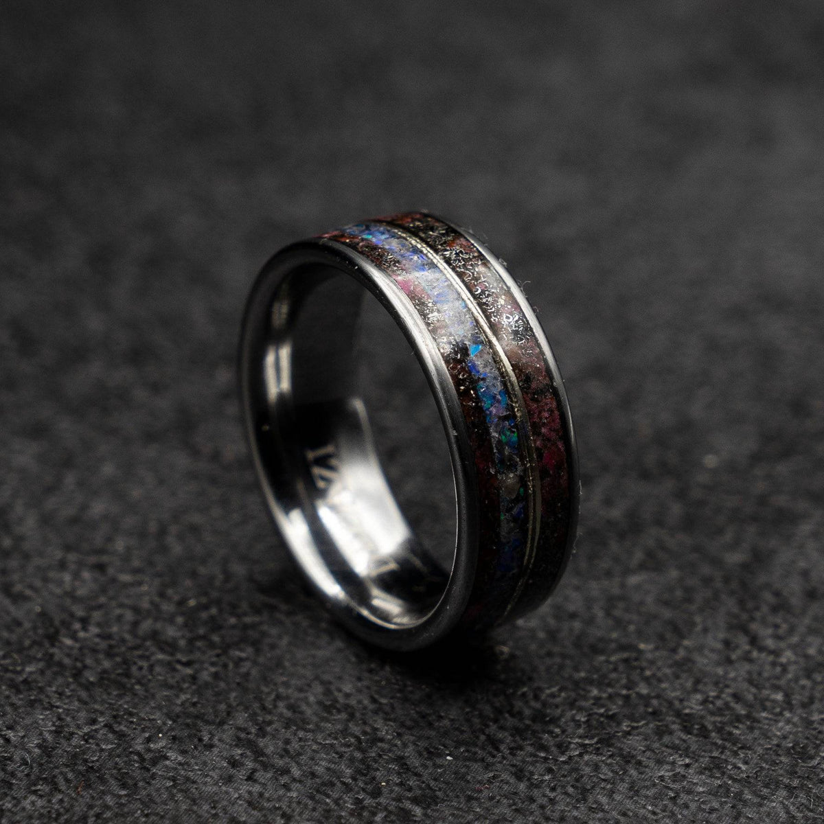 Amethyst Meteorite Lavender Opal Tungsten Ring