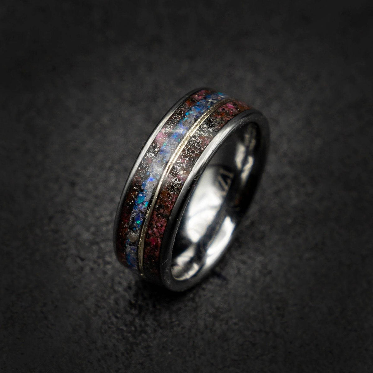 Amethyst Meteorite Lavender Opal Tungsten Ring