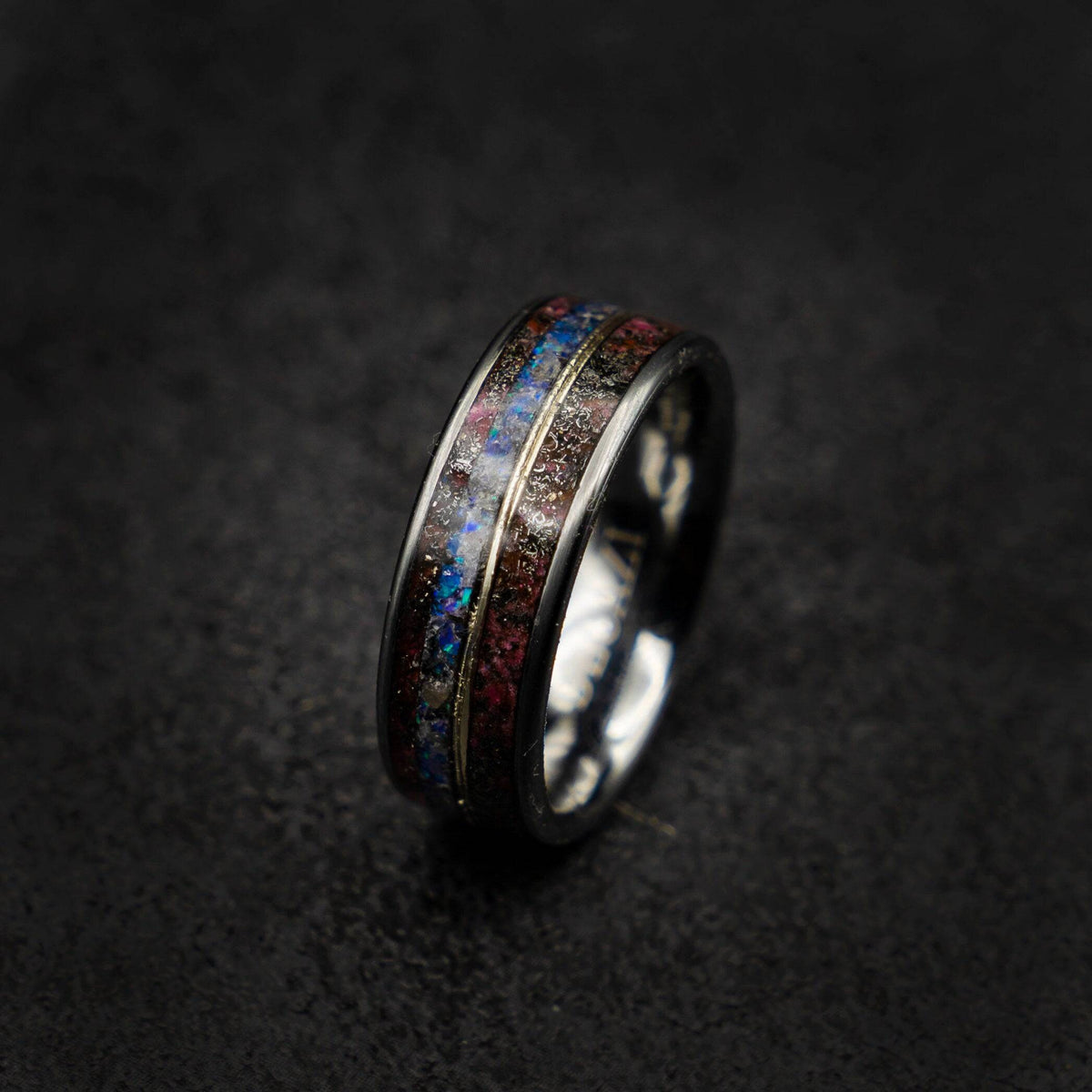 Amethyst Meteorite Lavender Opal Tungsten Ring