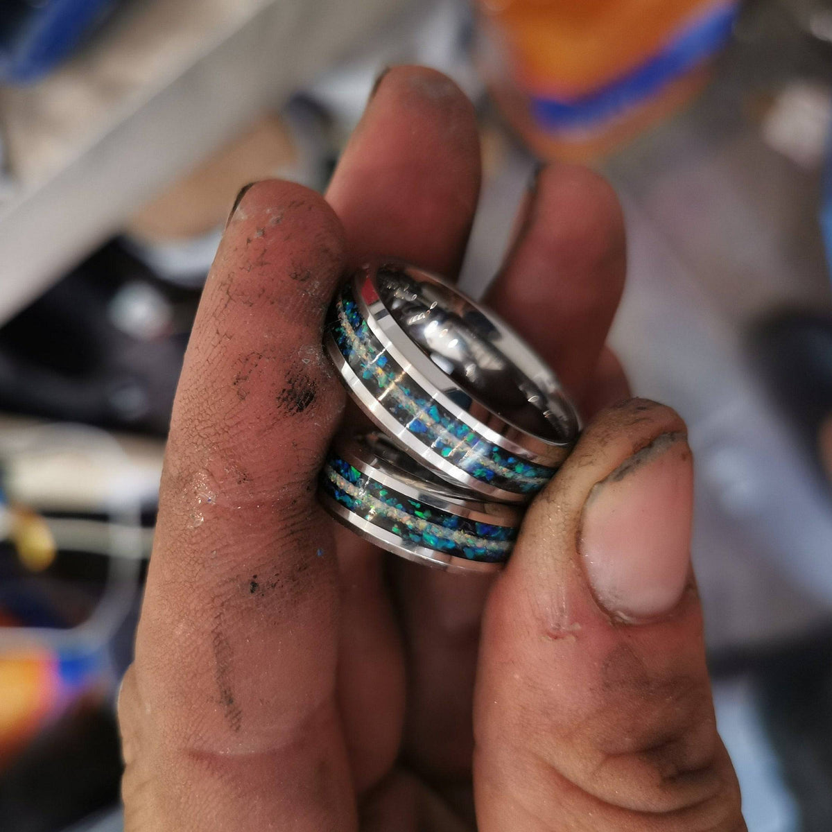 Meteorite Wedding bands For men for everyday wear ceramic hammered rings