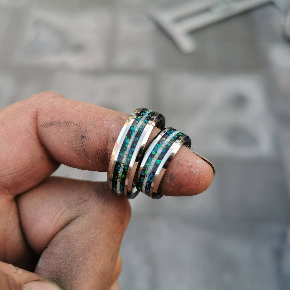 Meteorite Wedding bands For men for everyday wear ceramic hammered rings