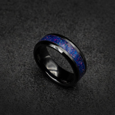 Black ceramic purple blue opal glow in the dark ring