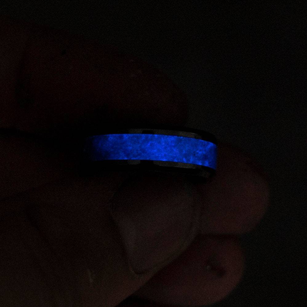 Black ceramic purple blue opal glow in the dark ring