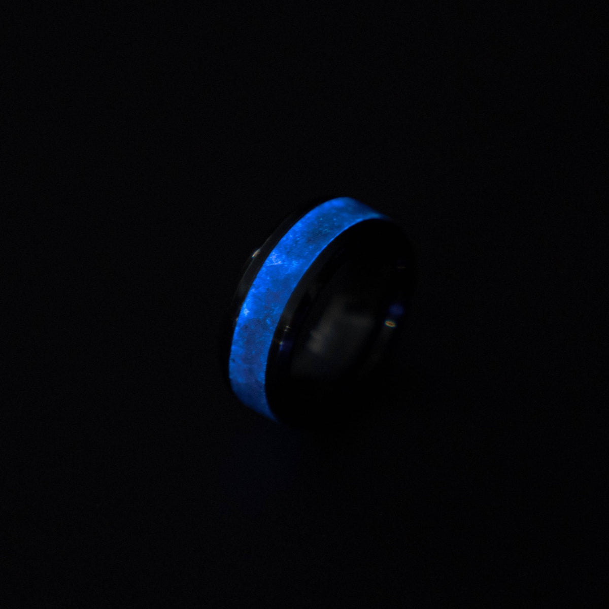 Black ceramic purple blue opal glow in the dark ring