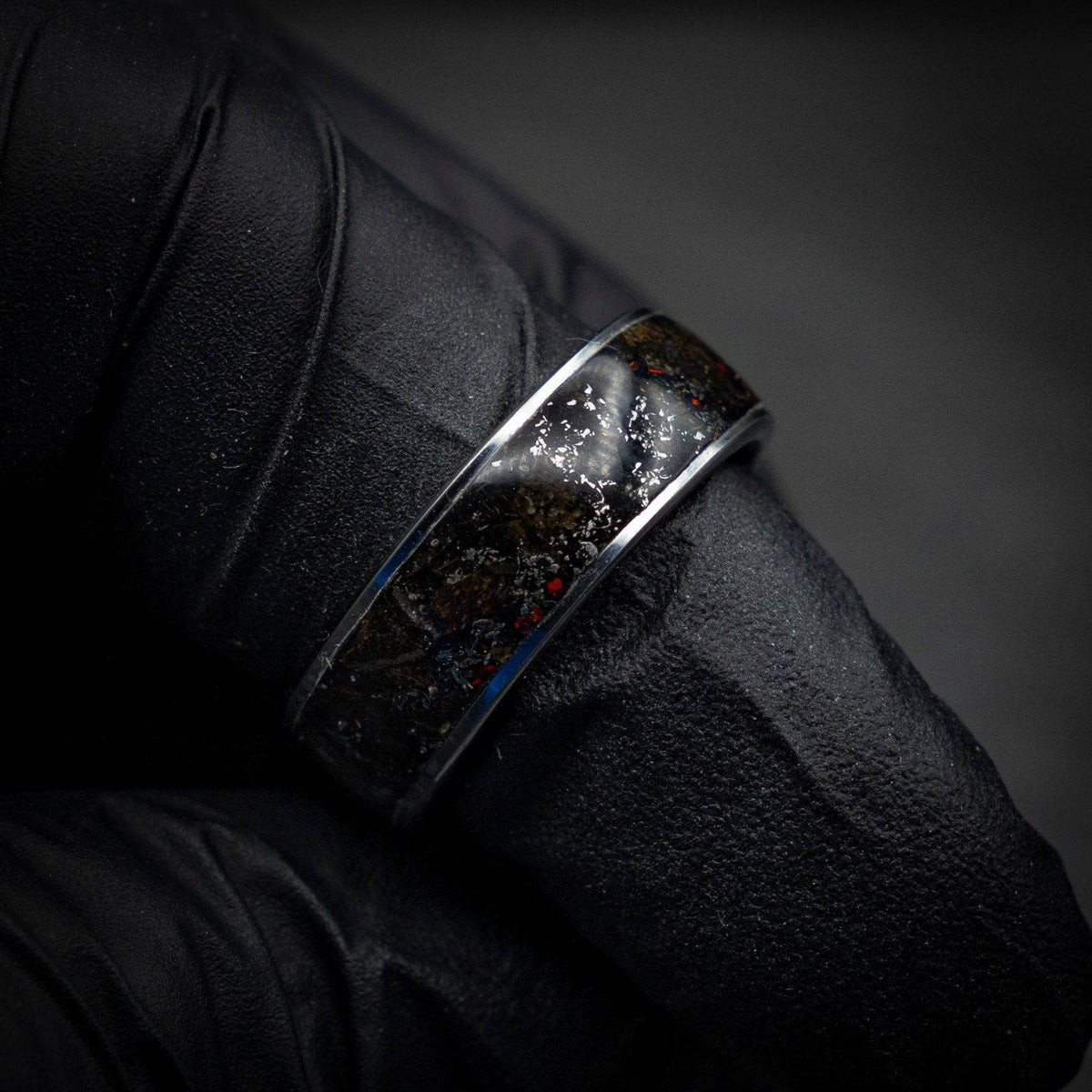 Black Opal Dinosaur Bone Wedding Band