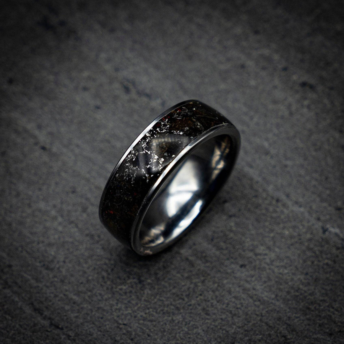 Black Opal Dinosaur Bone Wedding Band