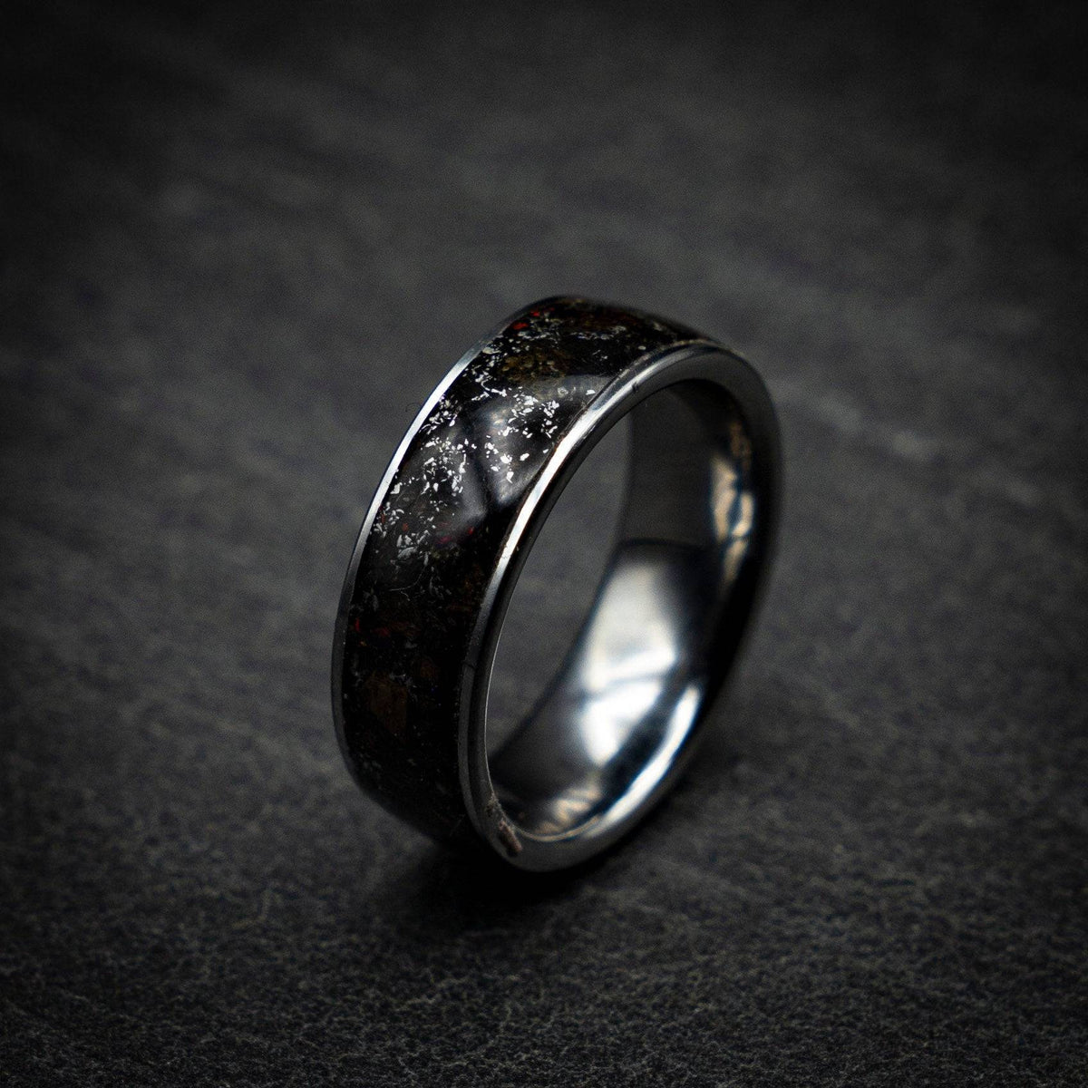 Black Opal Dinosaur Bone Wedding Band