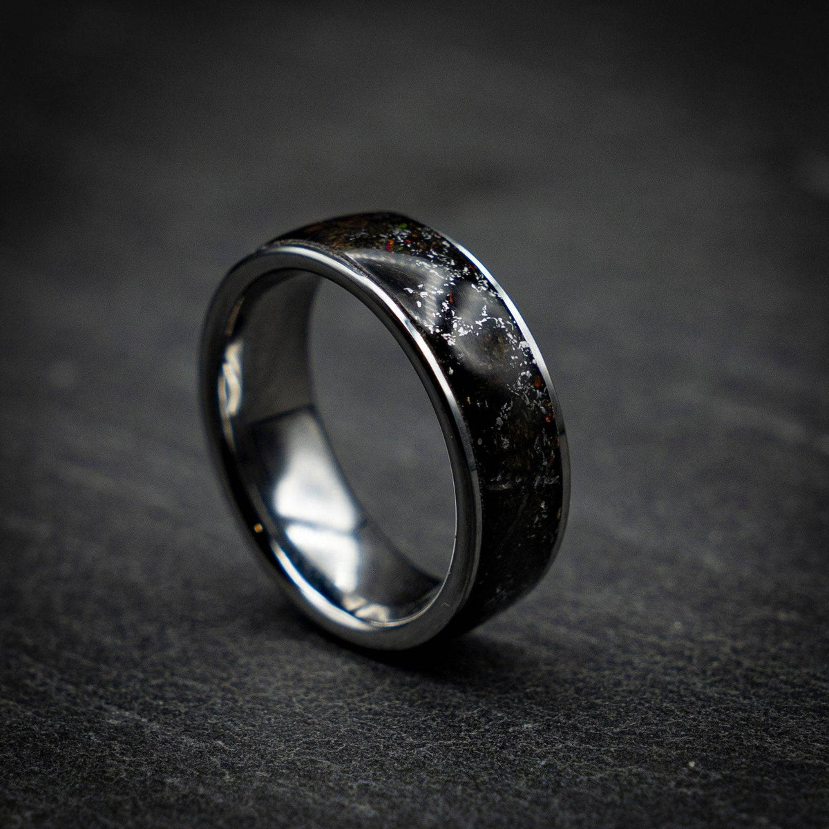 Black Opal Dinosaur Bone Wedding Band