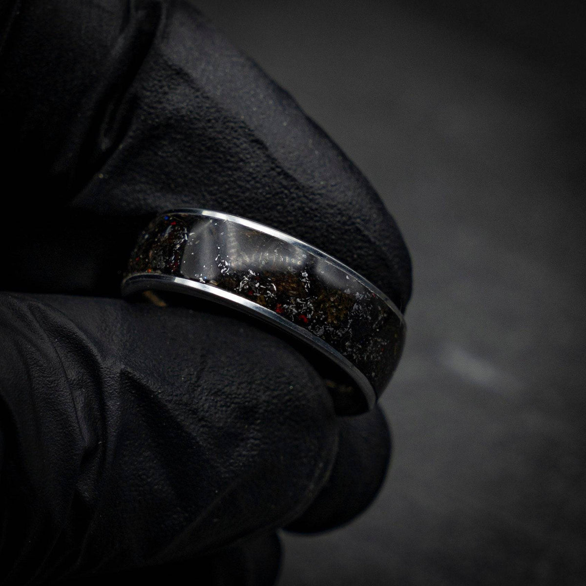 Black Opal Dinosaur Bone Wedding Band