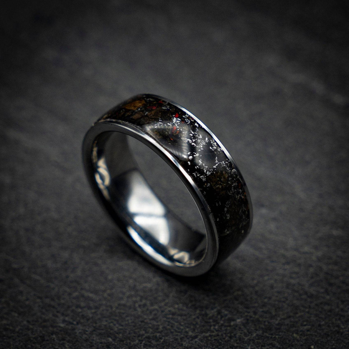 Black Opal Dinosaur Bone Wedding Band
