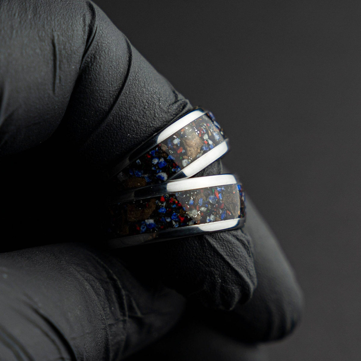Black Opal Lapis Lazuli Tungsten Ring Meteorite Inlay