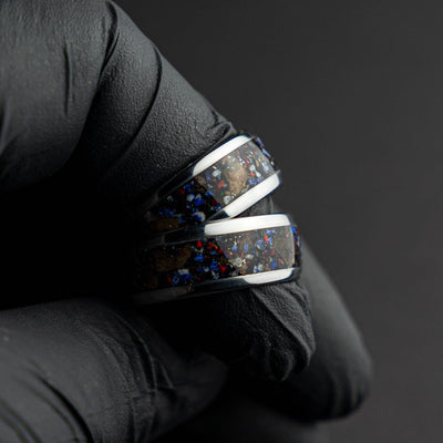 Black Opal Lapis Lazuli Tungsten Ring Meteorite Inlay
