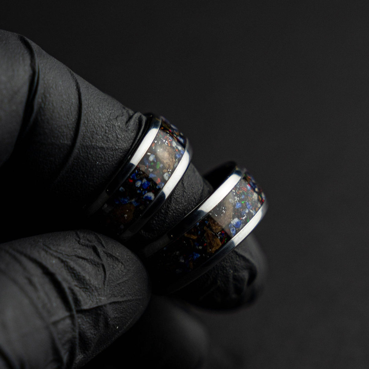 Black Opal Lapis Lazuli Tungsten Ring Meteorite Inlay