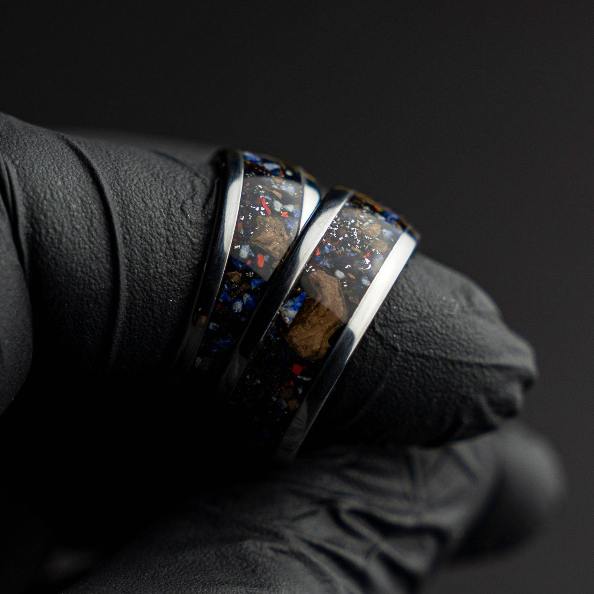 Black Opal Lapis Lazuli Tungsten Ring Meteorite Inlay