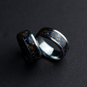 Black Opal Lapis Lazuli Tungsten Ring Meteorite Inlay