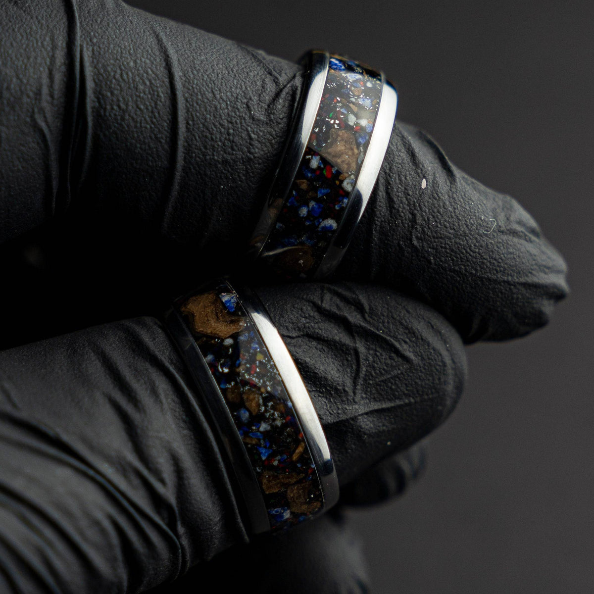 Black Opal Lapis Lazuli Tungsten Ring Meteorite Inlay
