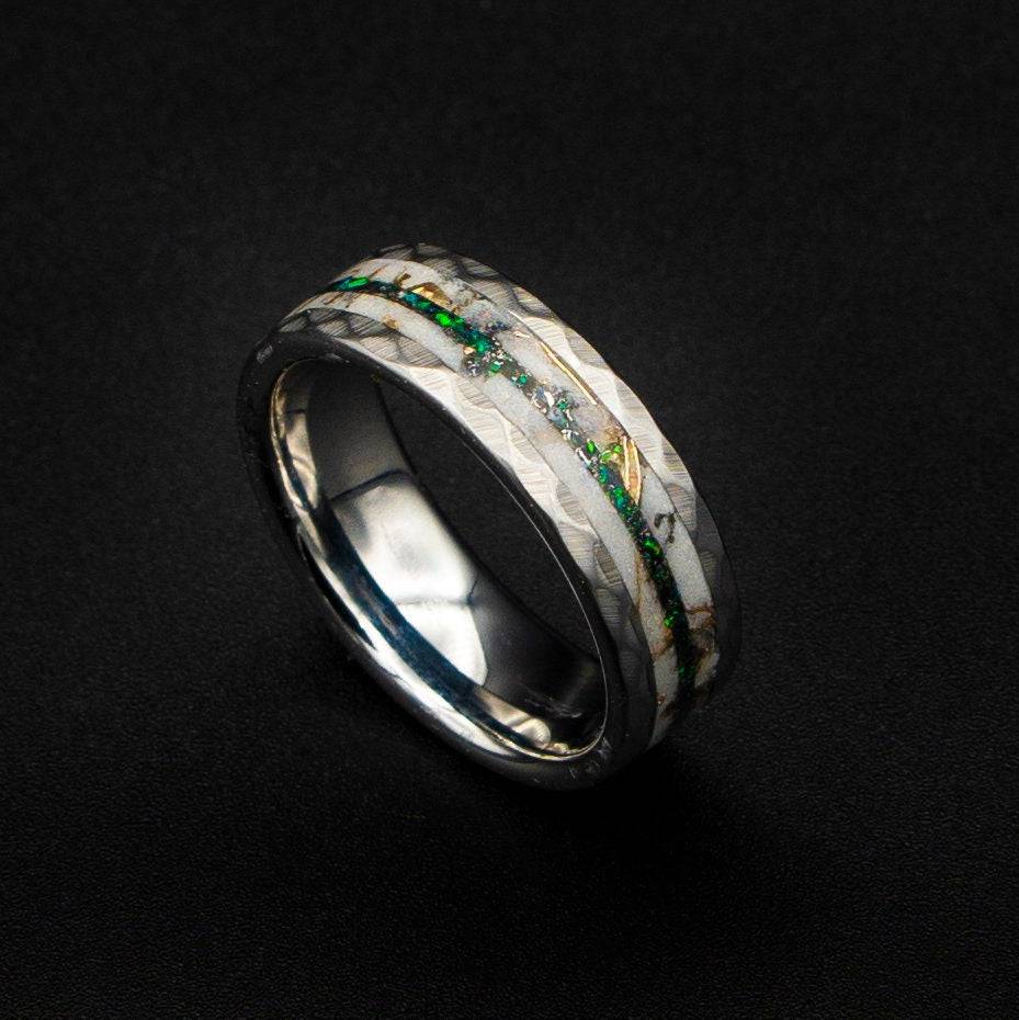 Black Opal Mokume Game & Meteorite Tungsten Ring
