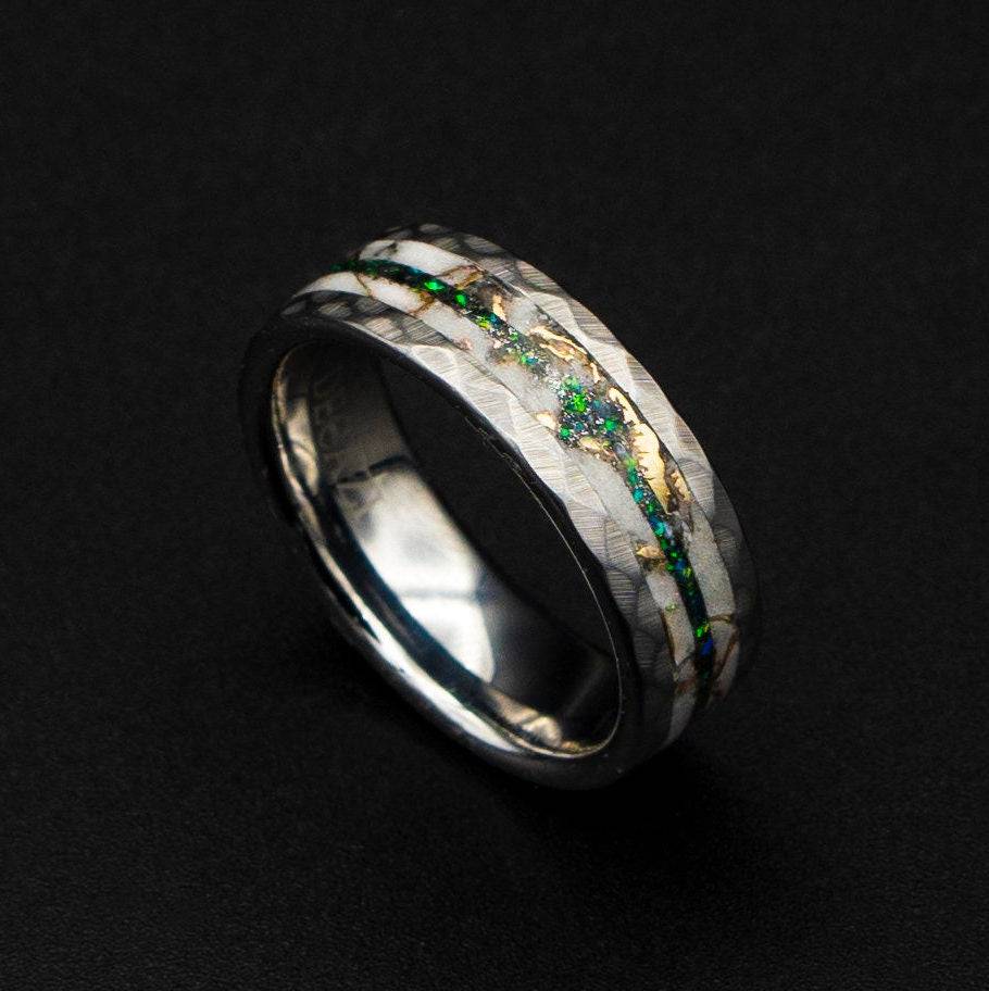 Black Opal Mokume Game & Meteorite Tungsten Ring