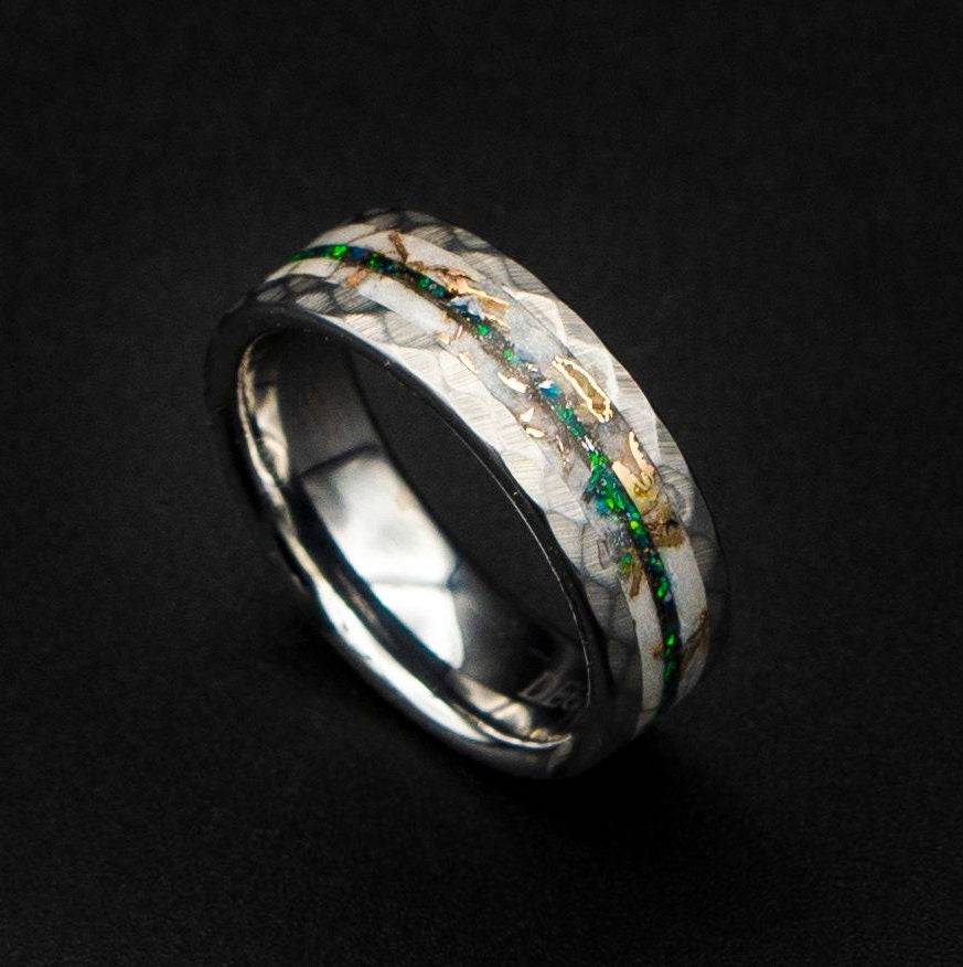 Black Opal Mokume Game & Meteorite Tungsten Ring