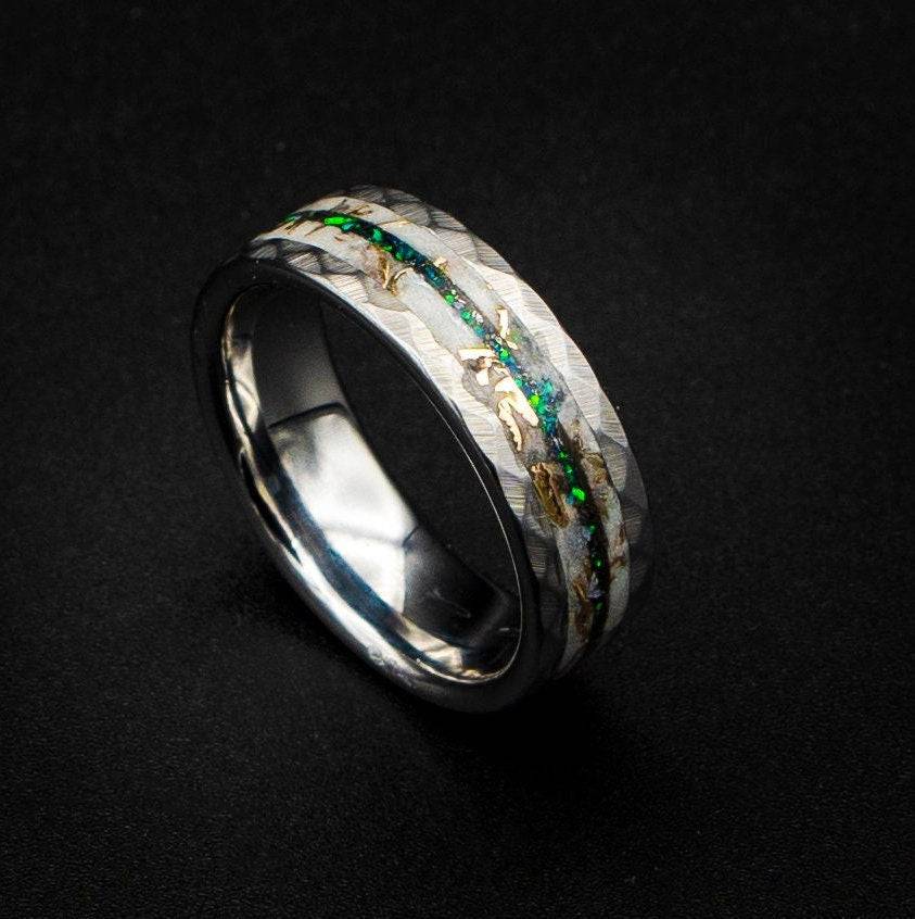 Black Opal Mokume Game & Meteorite Tungsten Ring