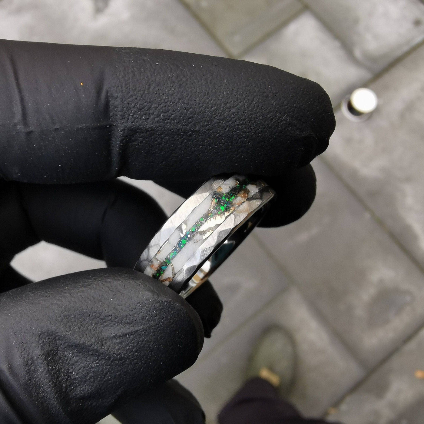 Black Opal Mokume Game & Meteorite Tungsten Ring