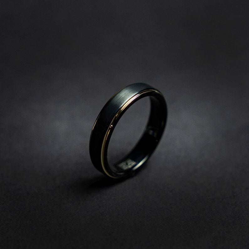 Black Tungsten Decazi Wedding Band with Pated Gold Design – Black and Gold Combination – Affordable Wedding Band for Men and Women