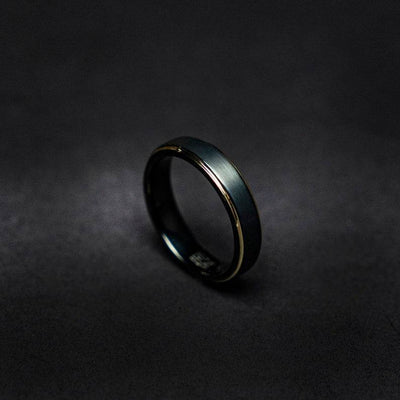 Black Tungsten Decazi Wedding Band with Pated Gold Design – Black and Gold Combination – Affordable Wedding Band for Men and Women
