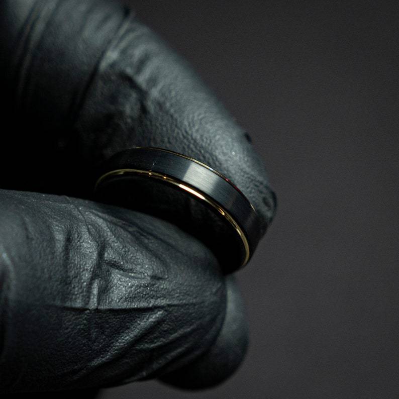 Black Tungsten Decazi Wedding Band with Pated Gold Design – Black and Gold Combination – Affordable Wedding Band for Men and Women