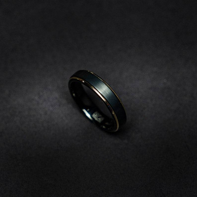 Black Tungsten Decazi Wedding Band with Pated Gold Design – Black and Gold Combination – Affordable Wedding Band for Men and Women