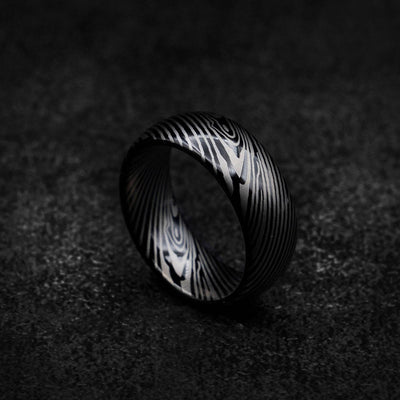 Black Tungsten Ring with Damascus Pattern