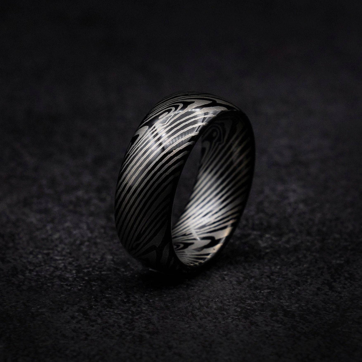 Black Tungsten Ring with Damascus Pattern