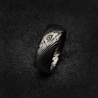 Black Tungsten Ring with Damascus Pattern
