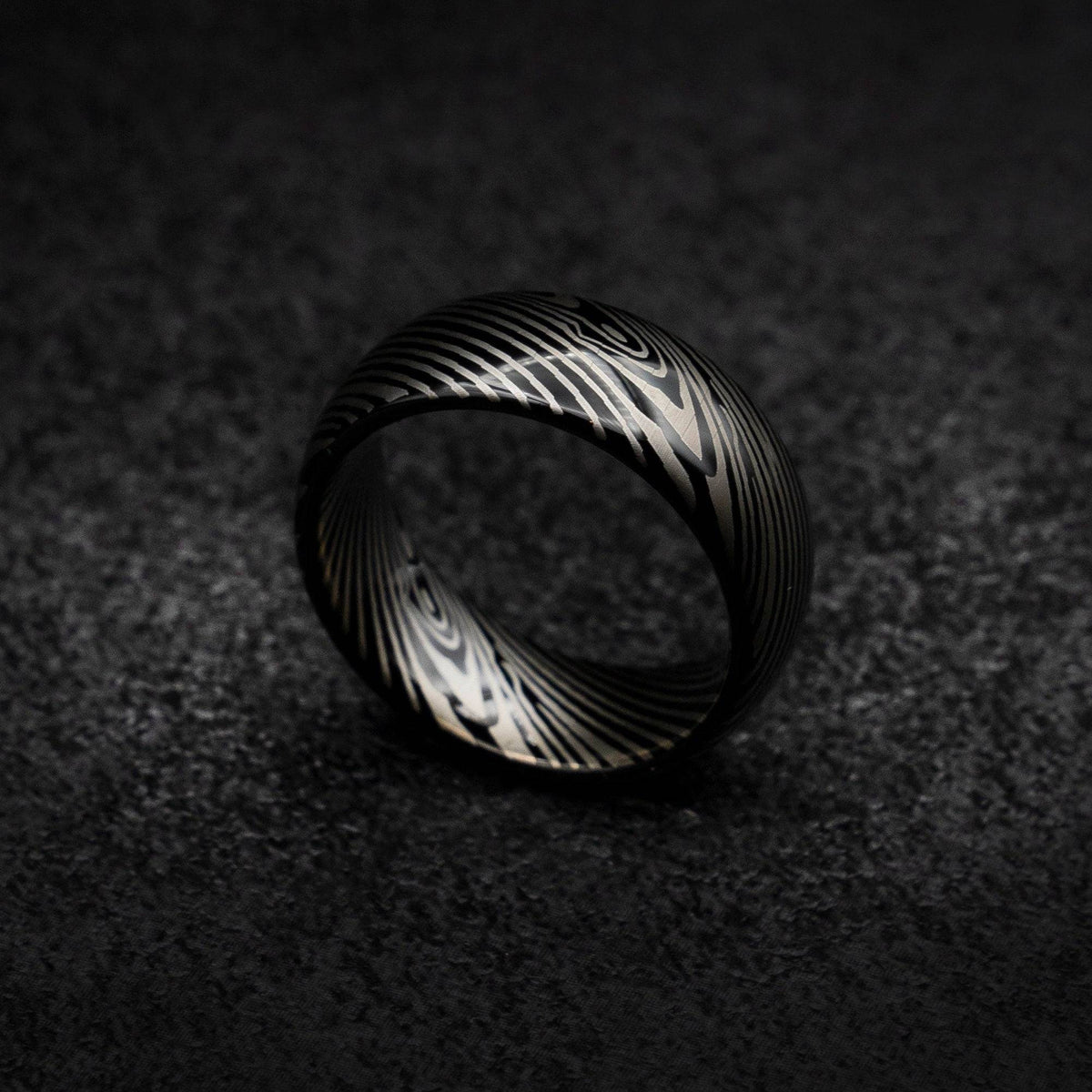 Black Tungsten Ring with Damascus Pattern