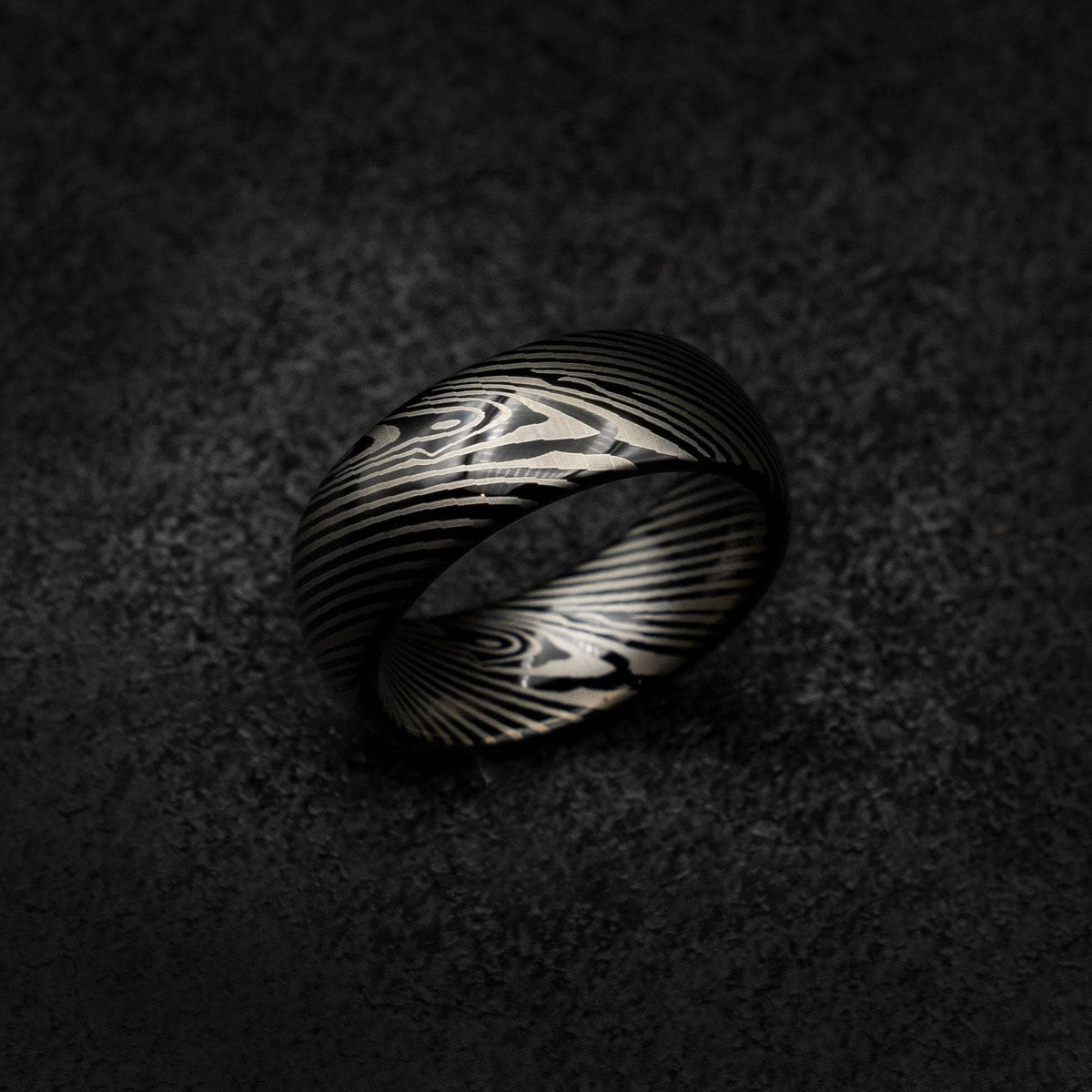 Black Tungsten Ring with Damascus Pattern