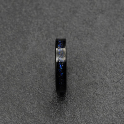 Black Tungsten Ring with Fine Galaxy Opal 4mm Inlay
