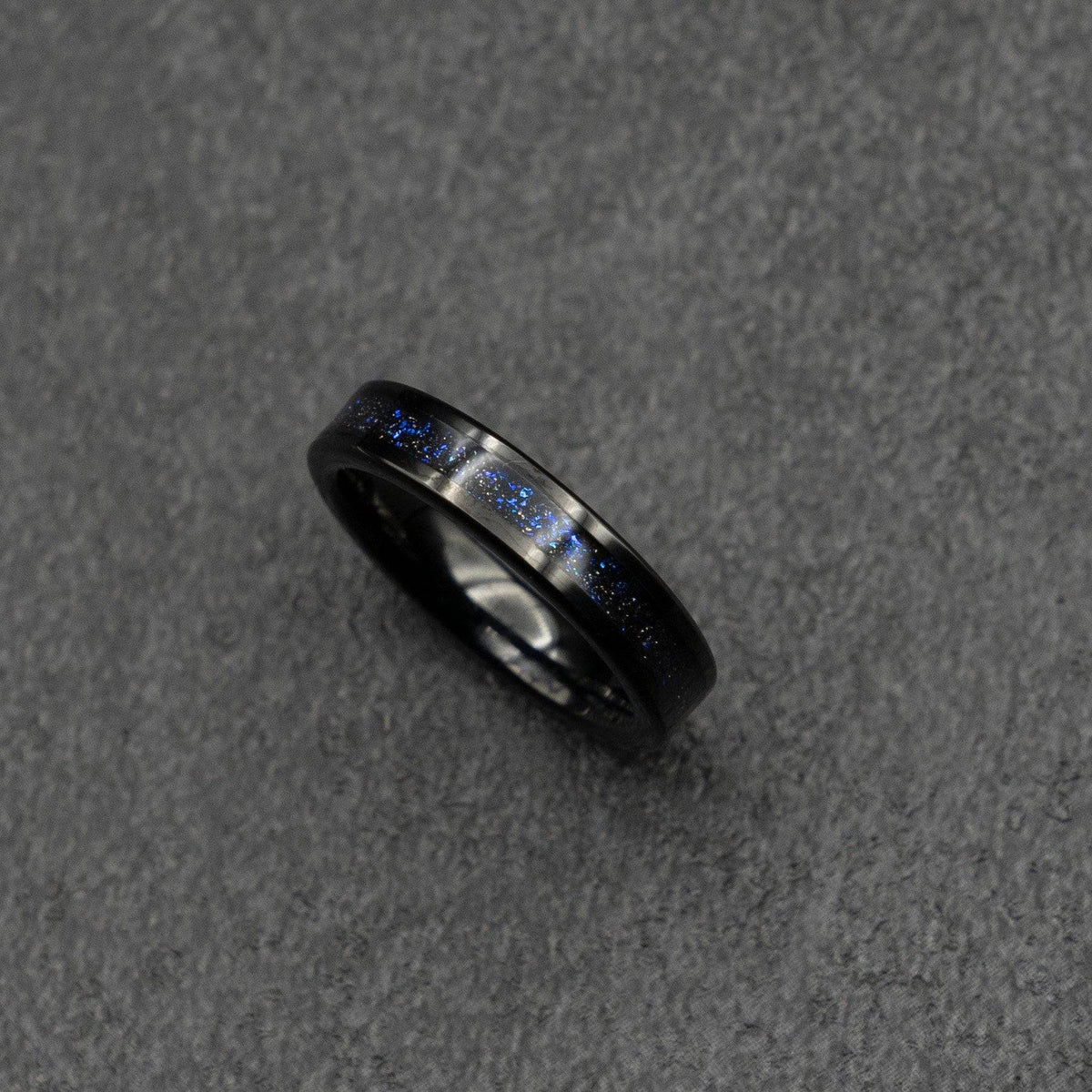 Black Tungsten Ring with Fine Galaxy Opal 4mm Inlay