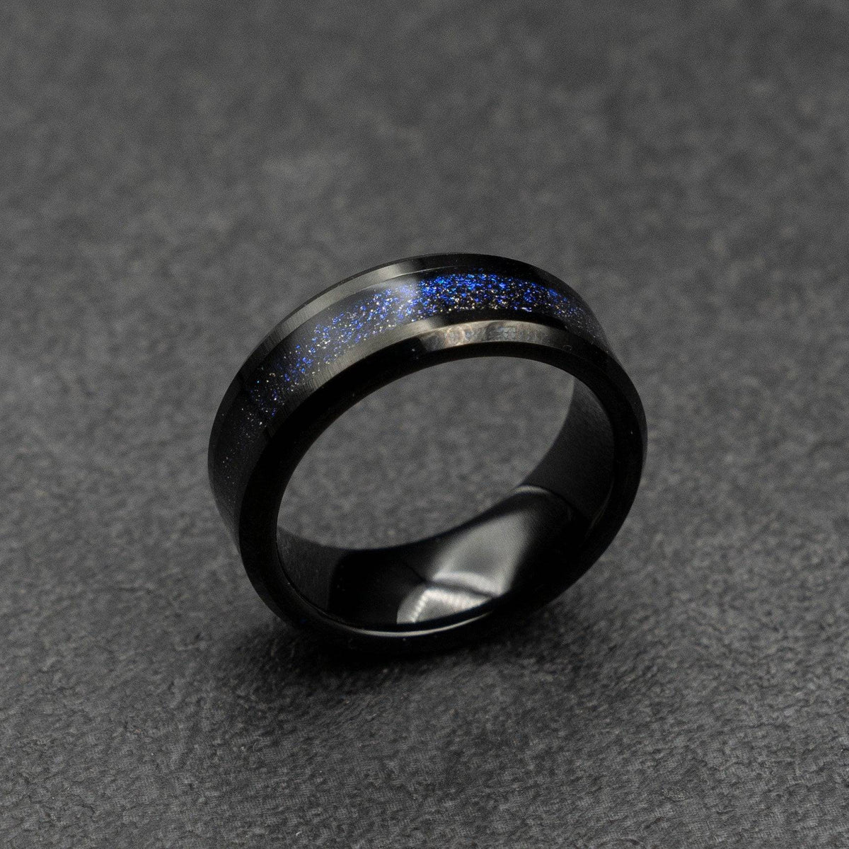 Black Tungsten Ring with Galaxy Opal 8mm Wide Band