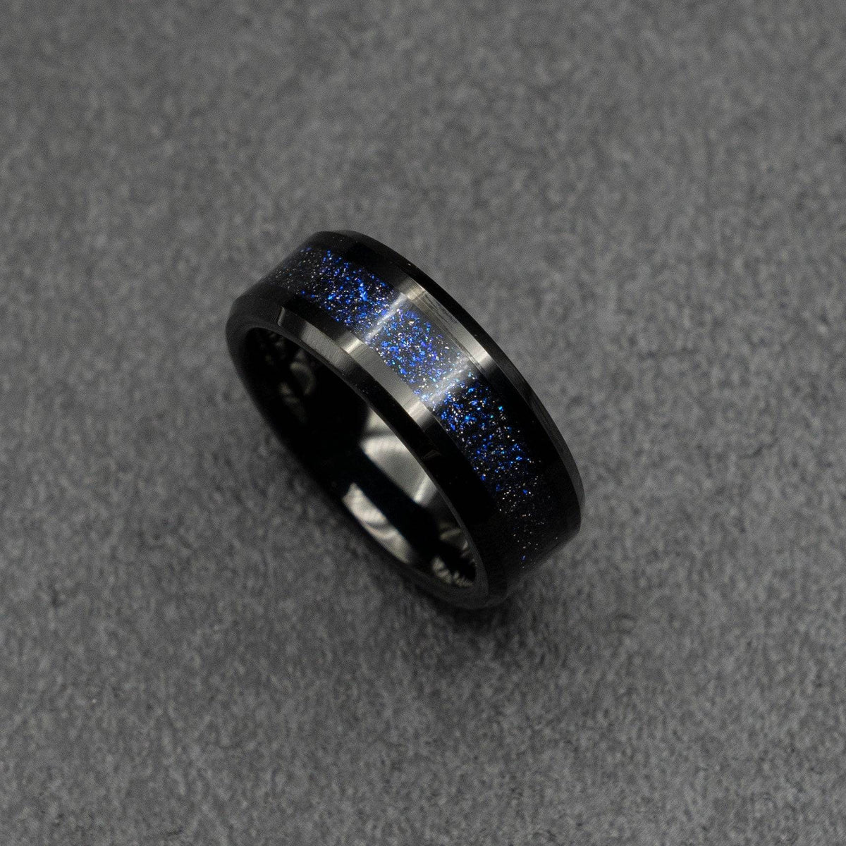Black Tungsten Ring with Galaxy Opal 8mm Wide Band
