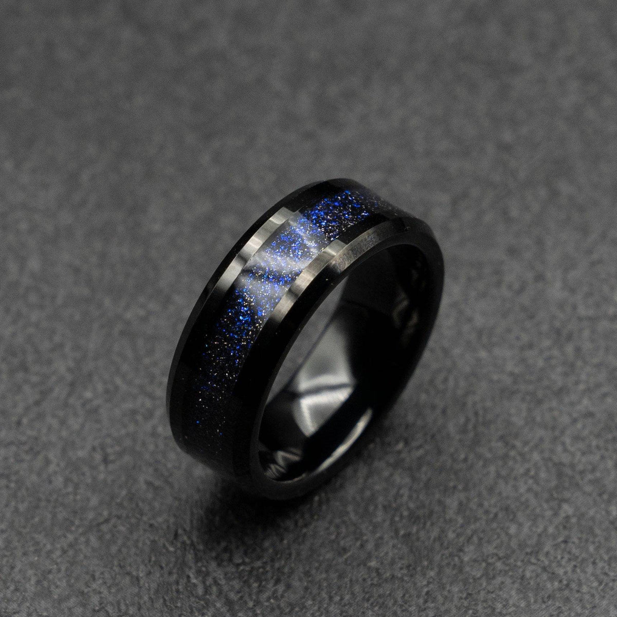 Black Tungsten Ring with Galaxy Opal 8mm Wide Band
