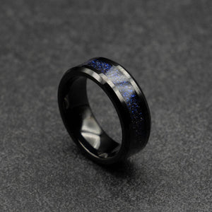 Black Tungsten Ring with Galaxy Opal 8mm Wide Band