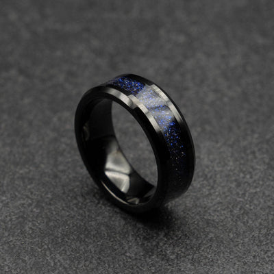 Black Tungsten Ring with Galaxy Opal 8mm Wide Band