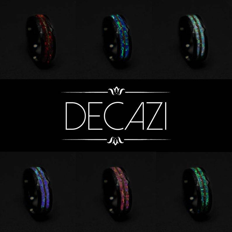Ceramic Green Opal Hammered Ring Meteorite & T Rex Accent