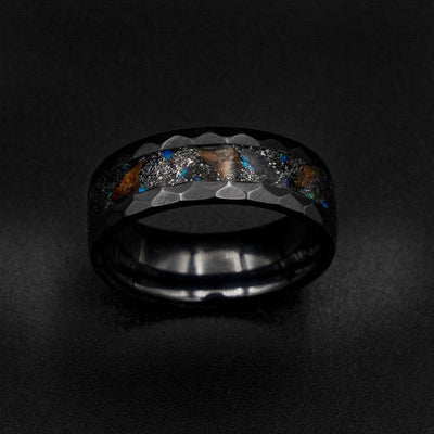 Hammered Ceramic Meteorite Ring With Opal Accents