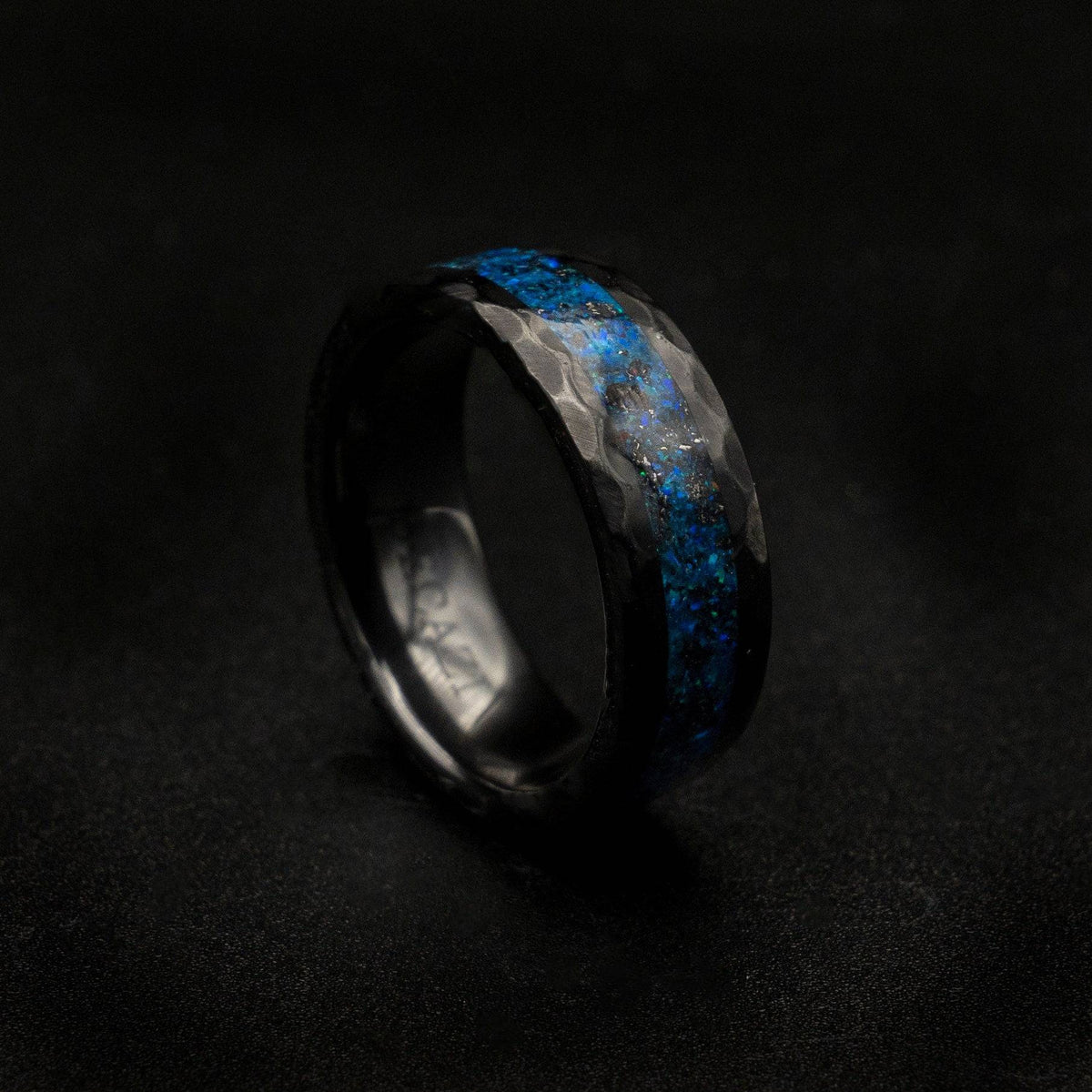 Ceramic Hammered Ring with Blue Galaxy Inlay Band