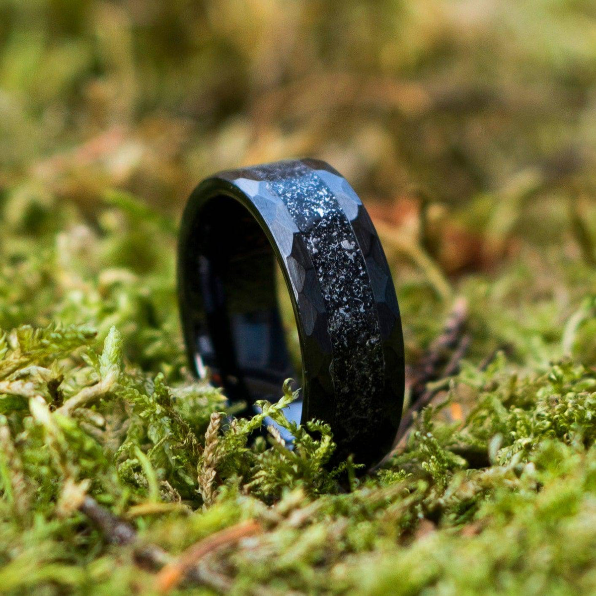 Ceramic Hammered Ring with Meteorite Dust Inlay