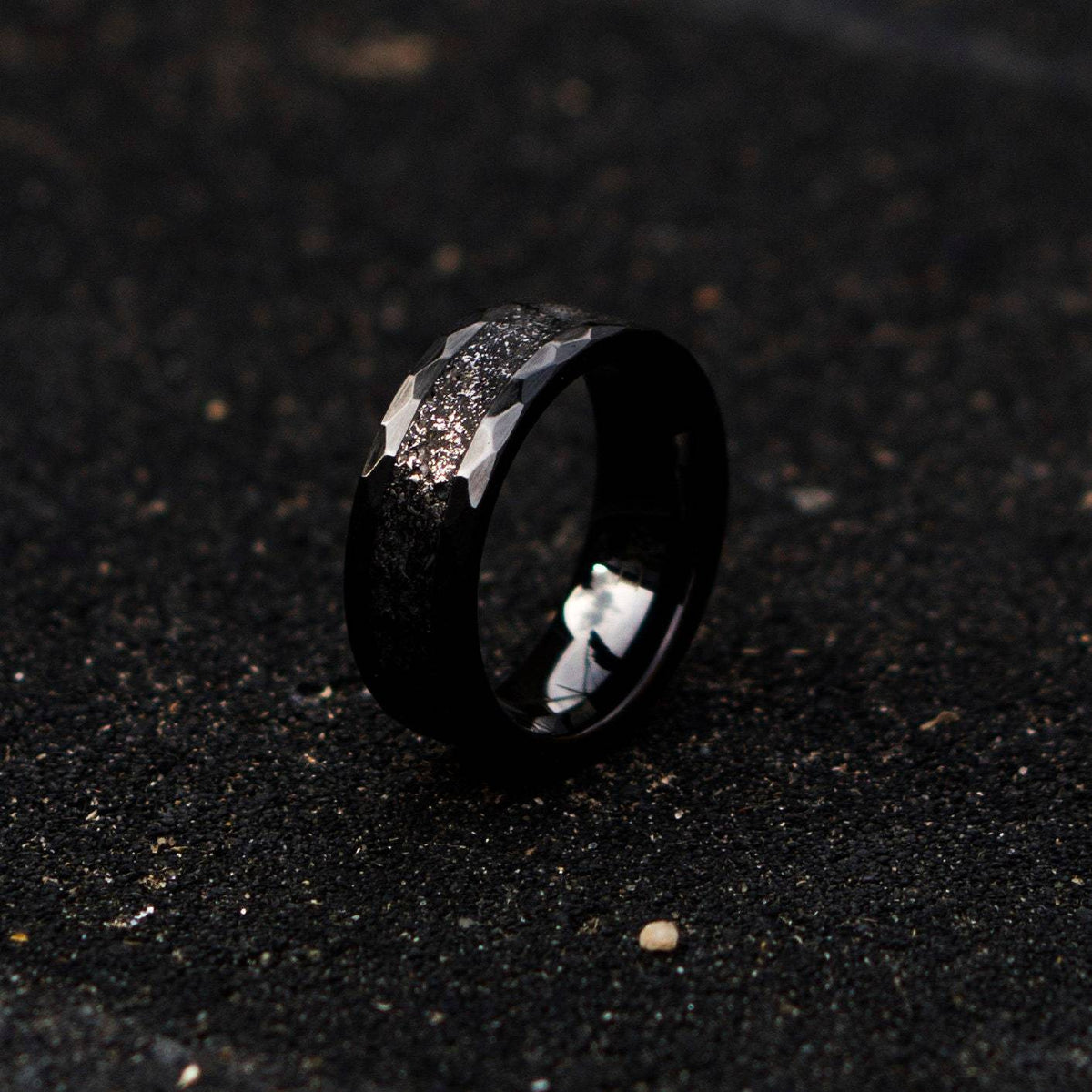 Ceramic Hammered Ring with Meteorite Dust Inlay