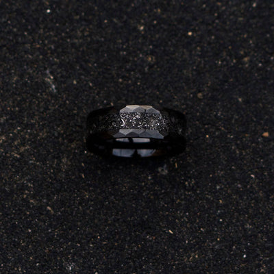 Ceramic Hammered Ring with Meteorite Dust Inlay
